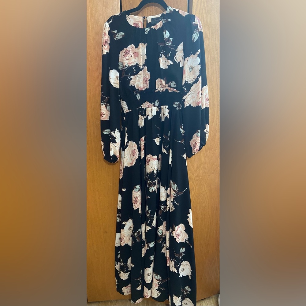 Gracia Black Floral full sleeves Maxi dress